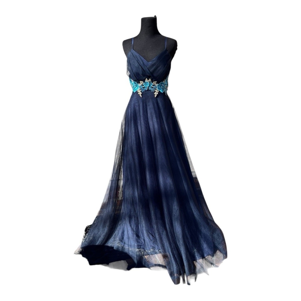 Nights by Teezeme Blue Prom Formal Dress Strappy Sparkles Fairycore Ethereal Sz1
